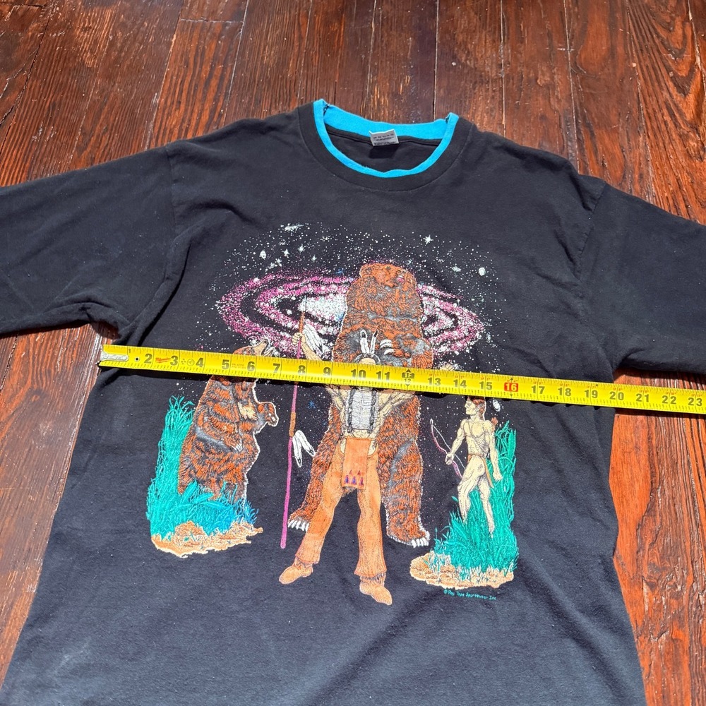 VTG Native American Shirt Men L Black Puff 3D MADE IN USA Fruit Loom Animals - Picture 10 of 12
